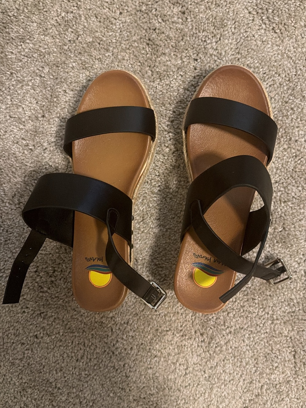 Women's Black Strappy Wedge Sandals with Buckle Ankle Strap